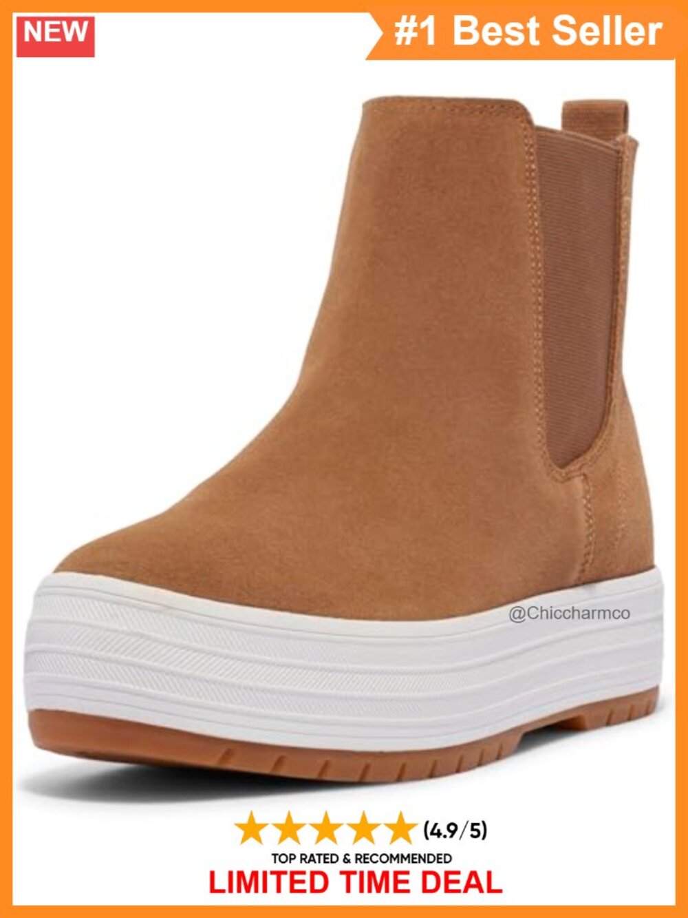 Platform Chelsea Lug Boot Lace-Up Suede PU Ankle